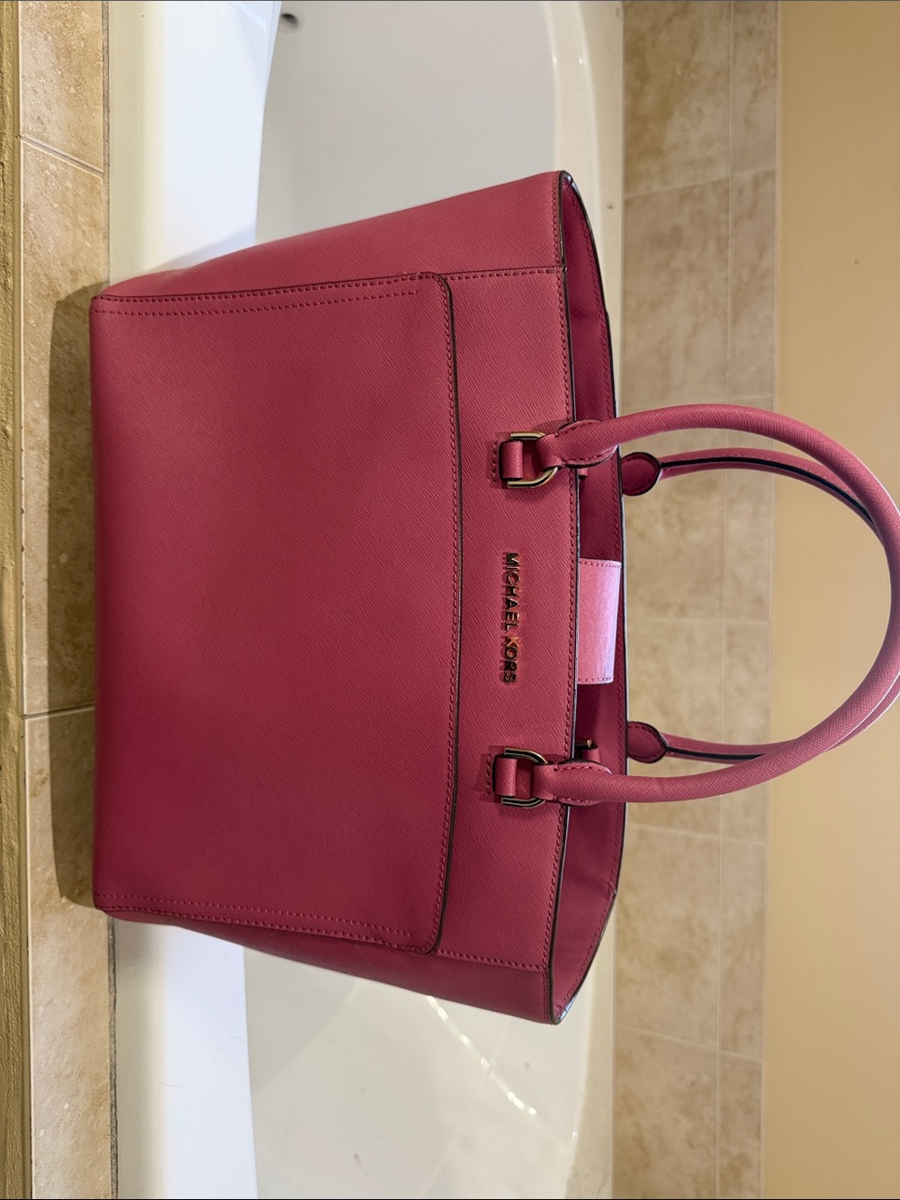 Michael Kors Rose Pink Saffiano Leather Tote with Gold Hardware